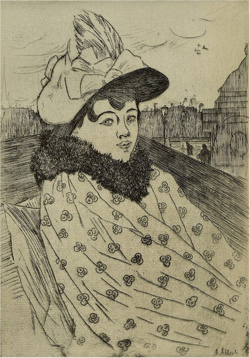 Etching - by ALBERT, Adolphe - titled: In the Carriage