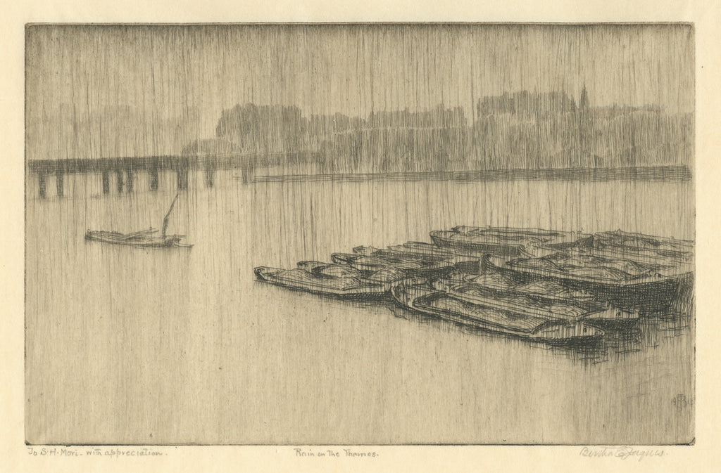 Bertha Jaques - Rain on the Thames - etching