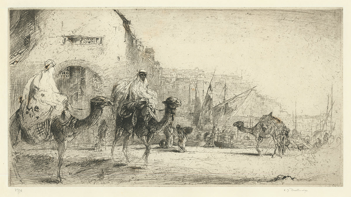 Edward Julius Detmold - [Caravan of Camels Reaching the Port Town] - main 