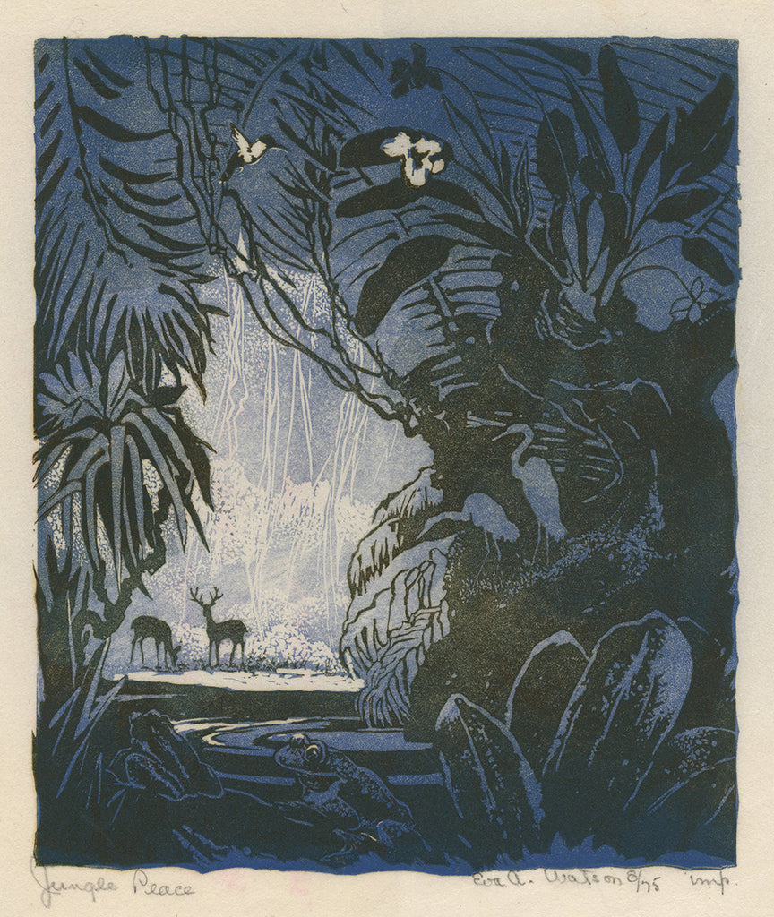 Eva Auld Watson - Jungle Peace - color woodcut - art Christmas