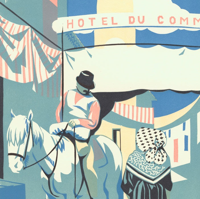 Color woodcut - by HERMANN-PAUL, Rene G. - titled: The Commerce Hotel