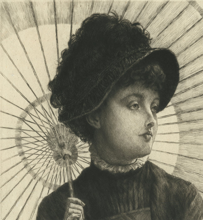 James Jacques Tissot - L’Eté - Summer - etching and drypoint - seated woman with parasol umbrella
