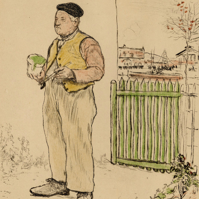 Jean-Francois Raffaelli - Le Bonhomme Venant de Peindre sa Barriere - Green Fence - typical French man with beret - detail