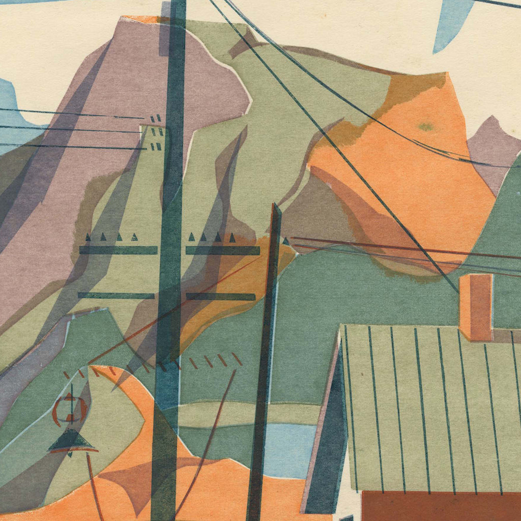 Kathryn Fulwider - Company Town - color silkscreen - street scene with mountain background