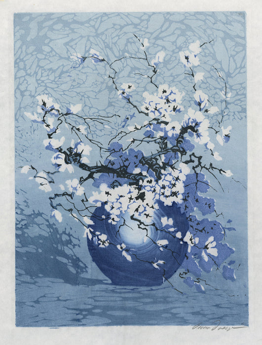 Oscar Droege - Ikebana - White Blossoms in a Blue Vase - main 