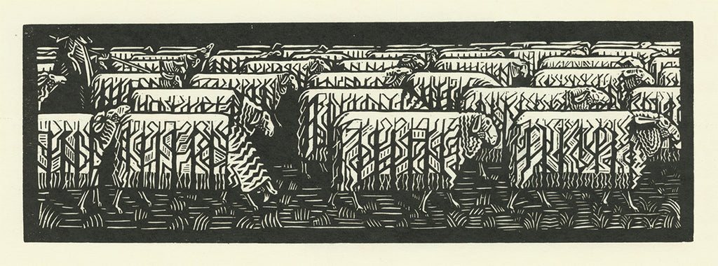 Victor Delhez - Troupeau de Mouton - Sheet Herd - woodcut