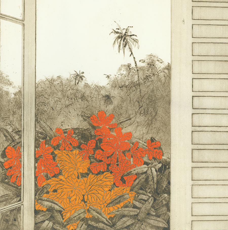 Yannick Ballif - Luz do Dia - Daylight - embossed print - color aquatint - drypoint - room with a view - window - detail