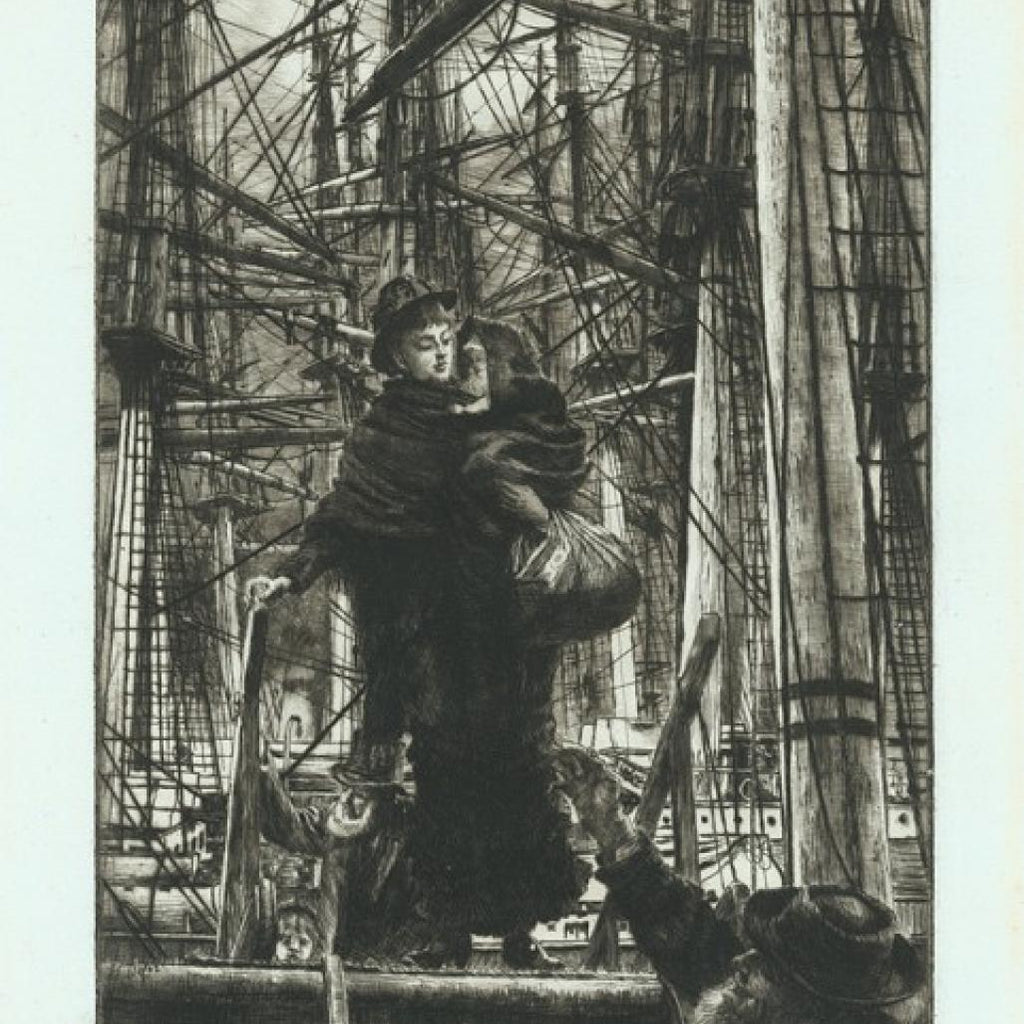 James Tissot - Emigrants - etching and drypoint - Woman and child debarking boat 