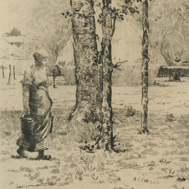 Etching - by LEROLLE, Henri - titled: Farmer Carrying Two Buckets