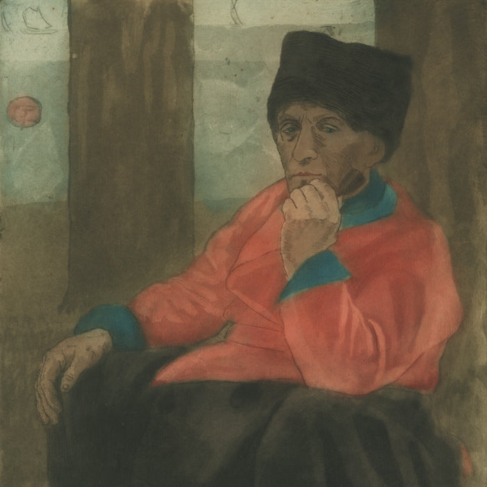 Color aquatint and etching - by McCLELLAN POTTER, Louis - titled: Seated Man or Sailor Smoking