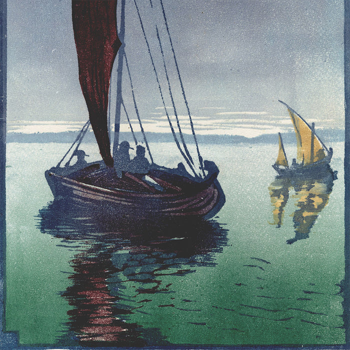 Wilhelm Schmidt-Hild - Abend vor Lissabon - Evening in Lisbon Harbor - color woodcut - detail