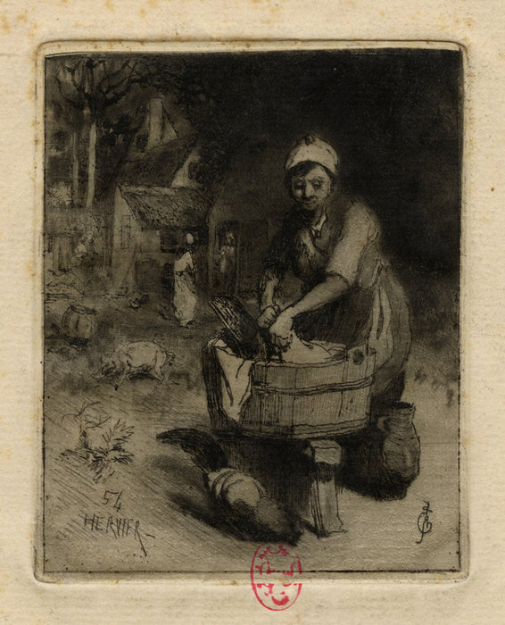 Adolphe Hervier - Femme Lavant dans un Baquet - main 