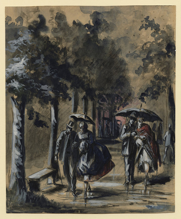 ANONYMOUS Anonymous - Couples with Umbrellas, Walking in the Rain - main 
