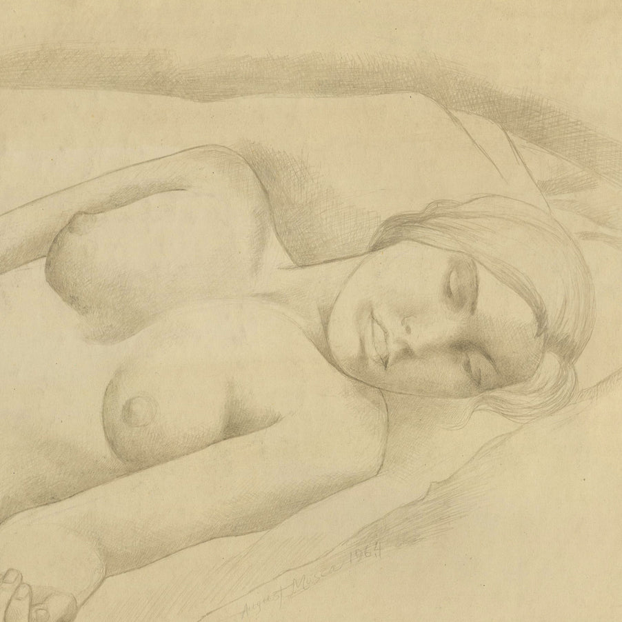 August MOSCA - Bust of a Woman Reclining in Bed, Bare-Chested - Silverpoint - 1964 - detail
