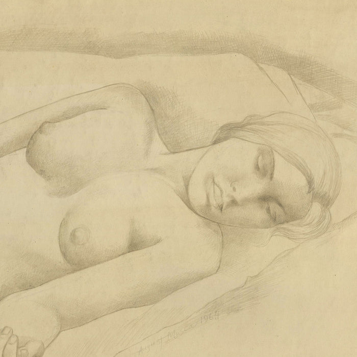 August MOSCA - Bust of a Woman Reclining in Bed, Bare-Chested - Silverpoint - 1964 - detail
