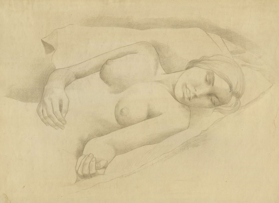August Mosca - Bust of a Woman Reclining in Bed, Bare-Chested - main 