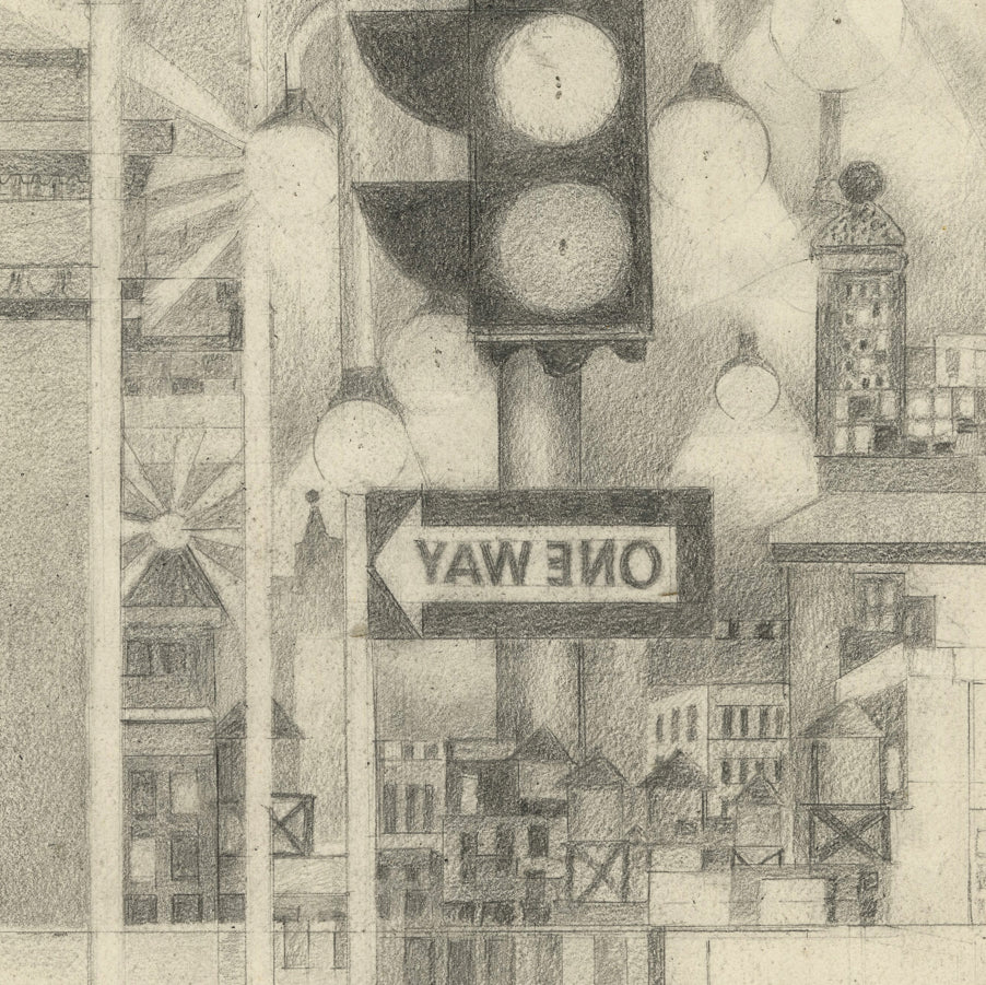 August MOSCA - One Way - Graphite drawing on textured wove paper - 1947 - detail