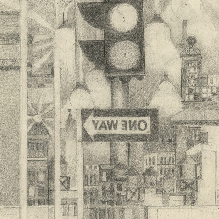 August MOSCA - One Way - Graphite drawing on textured wove paper - 1947 - detail