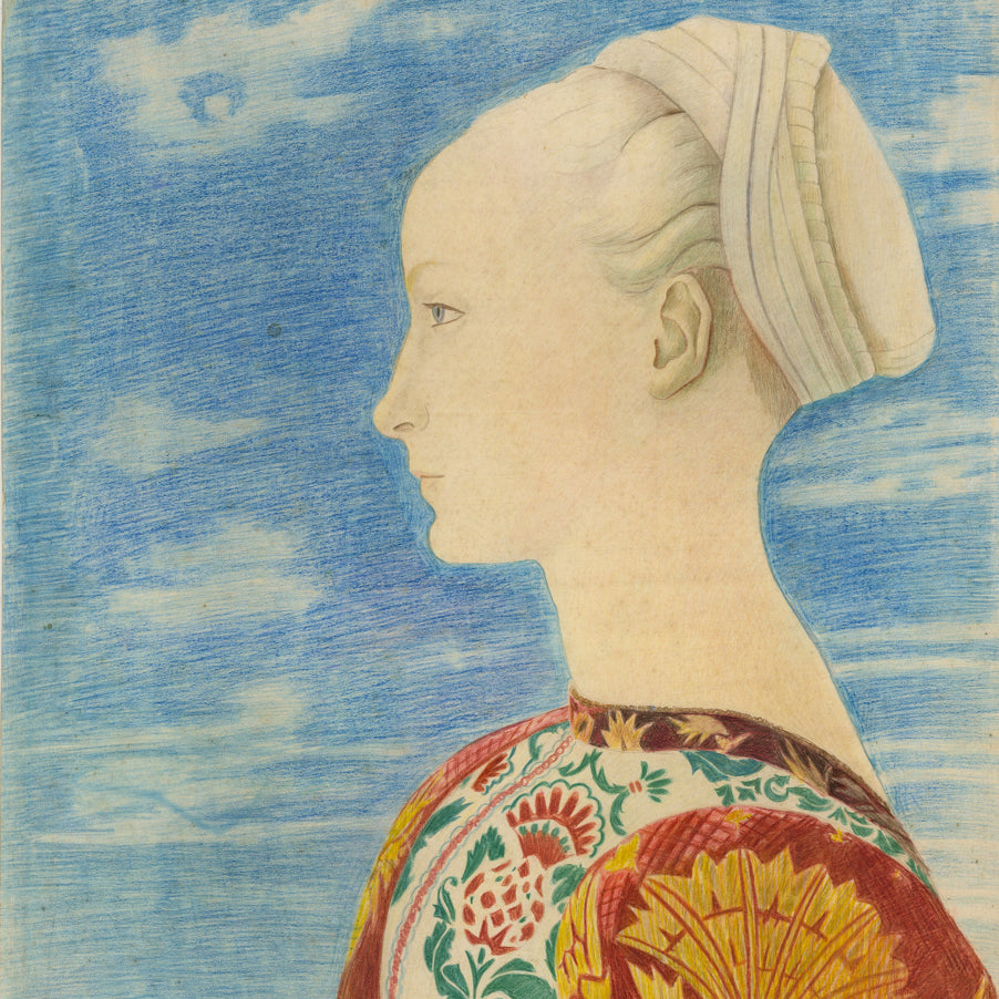 August MOSCA - Profile Portrait of a Young Lady - Colored pencil and graphite - 1941 - detail