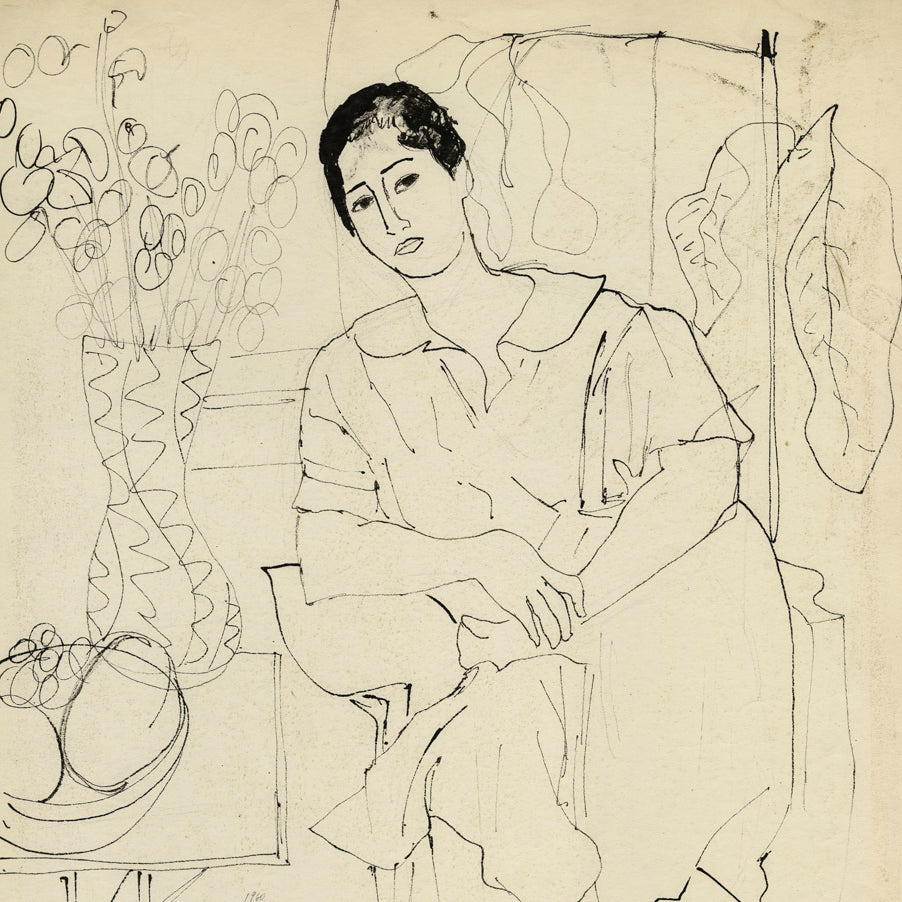 August MOSCA - Seated Woman - Ink drawing on wove paper - 1960 - detail