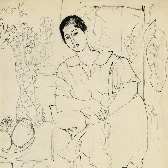 August MOSCA - Seated Woman - Ink drawing on wove paper - 1960 - detail