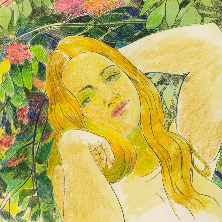 August MOSCA - Young Girl with Hydrangeas -  Hand colored lithograph - 1995 - detail