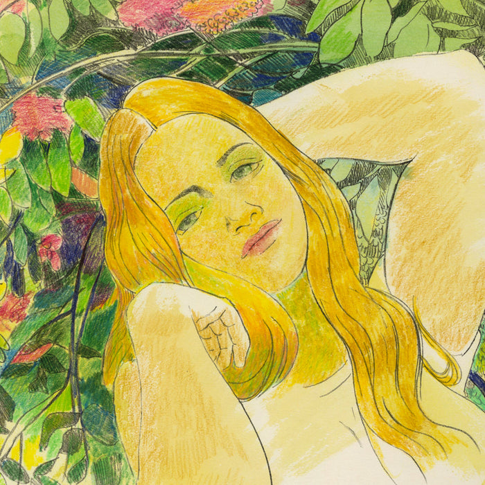 August MOSCA - Young Girl with Hydrangeas -  Hand colored lithograph - 1995 - detail