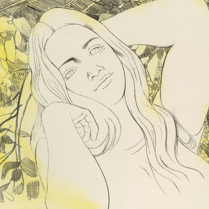 August MOSCA - Young Girl with Hydrangeas -  Hand colored lithograph printed in two colors - 1995 - detail