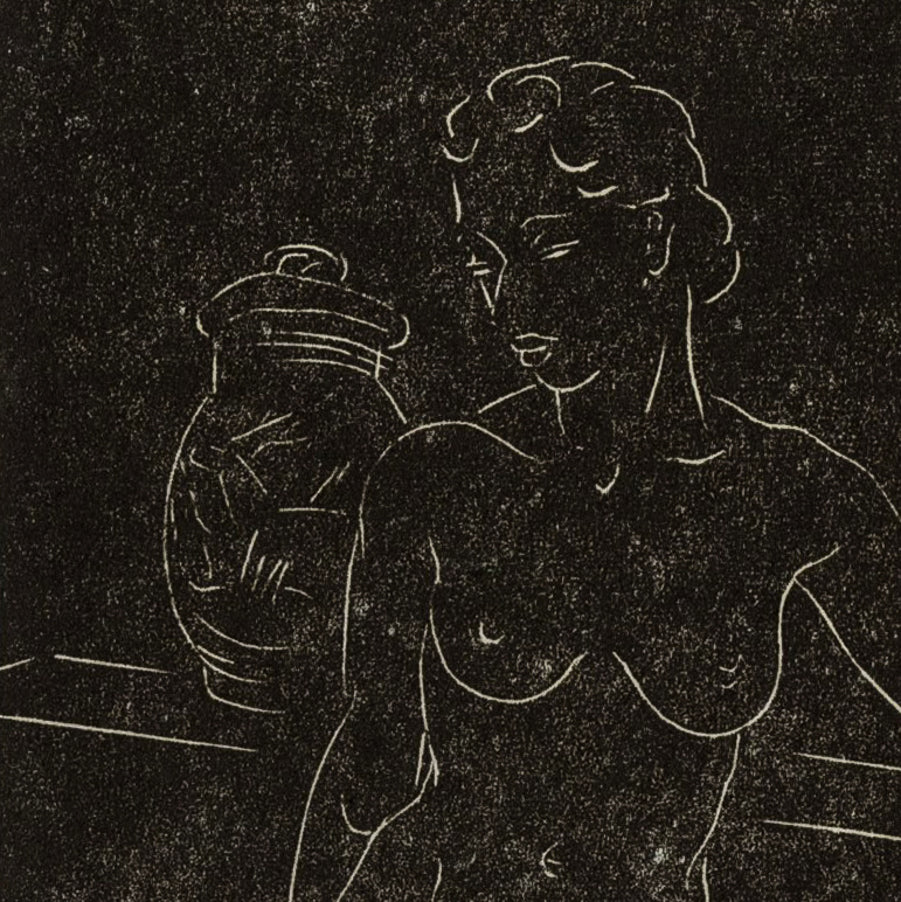 Betram REIBEL - Figure Study - Wood engraving on thin wove Japan paper - 1962 - detail