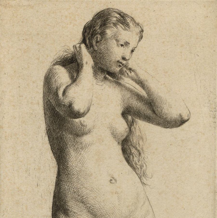 Charles Emile JACQUE - Jeune Femme au Bain - Young Woman Bathing - Etching - after 1866  - detail