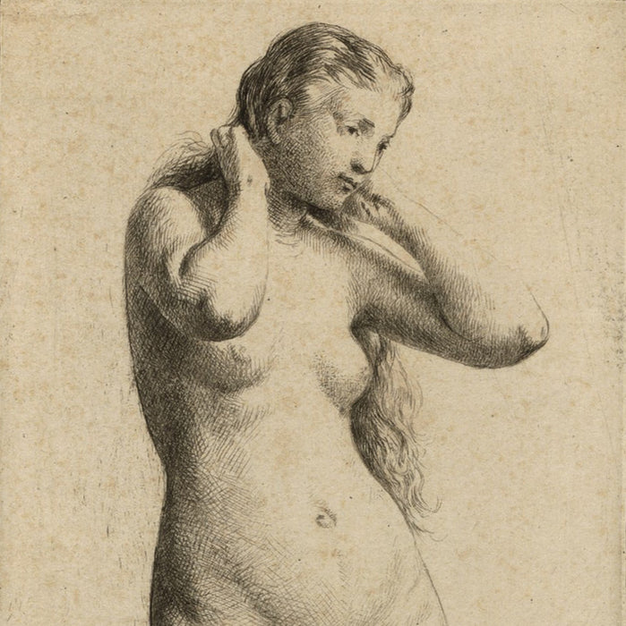 Charles Emile JACQUE - Jeune Femme au Bain - Young Woman Bathing - Etching - after 1866  - detail