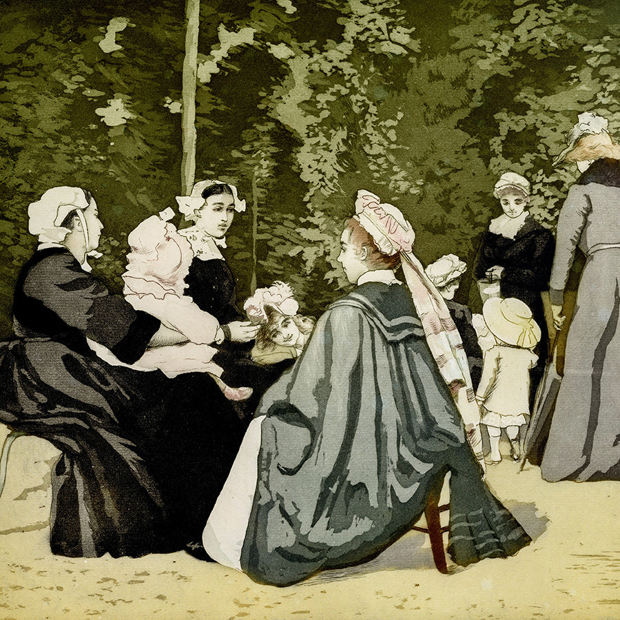 Charles MAURIN - Nourrices, Enfants, et une Maman dans un Jardin Parisien - Color aquatint and etching - circa 1895 - detail