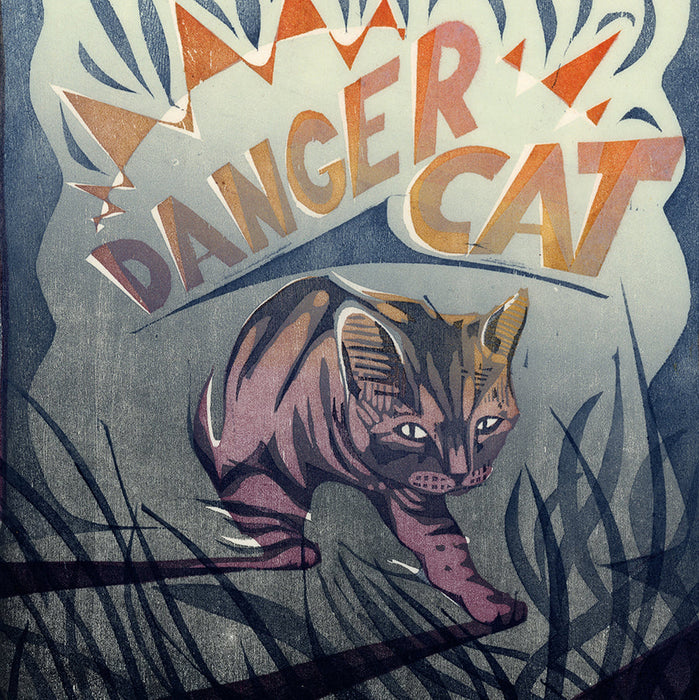 Color woodcut - by SPITZACK, Charles - titled: Danger Cat