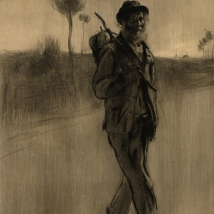 Edgar CHAHINE - Un Chemineau - Drypoint on laid paper - 1899 - detail