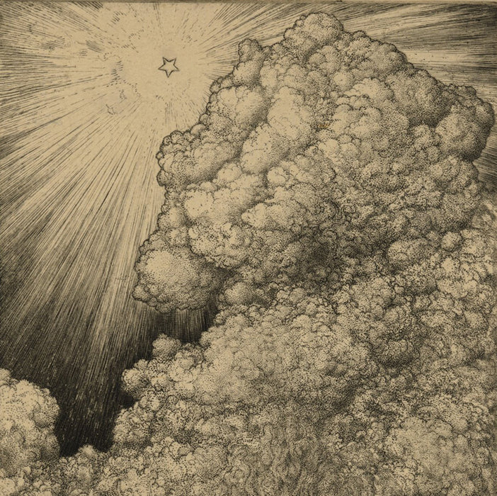 Etching - by HASKELL, Ernest - titled: In Memoriam - A Flame, a Flower, and a Singing Bird