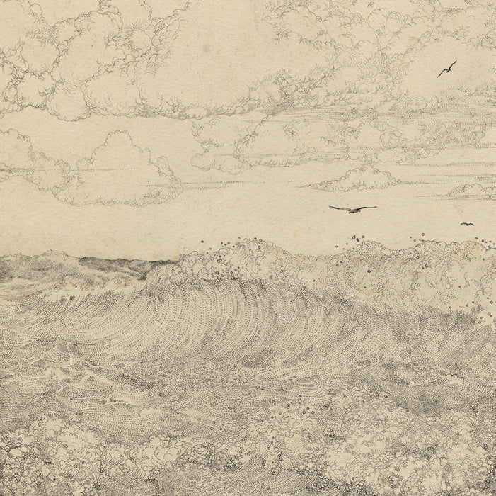 Pen and ink wash - by HASKELL, Ernest - titled: Waves, Clouds, and Gulls