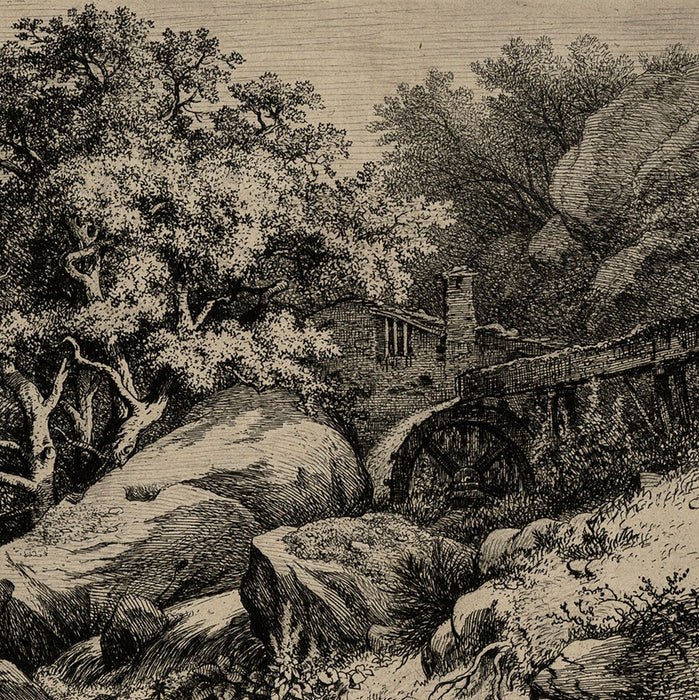 Eugène BLÉRY - Moulin près de l'Alby en Savoye - Mill near Alby en Savoie - Etching - 1846 - detail