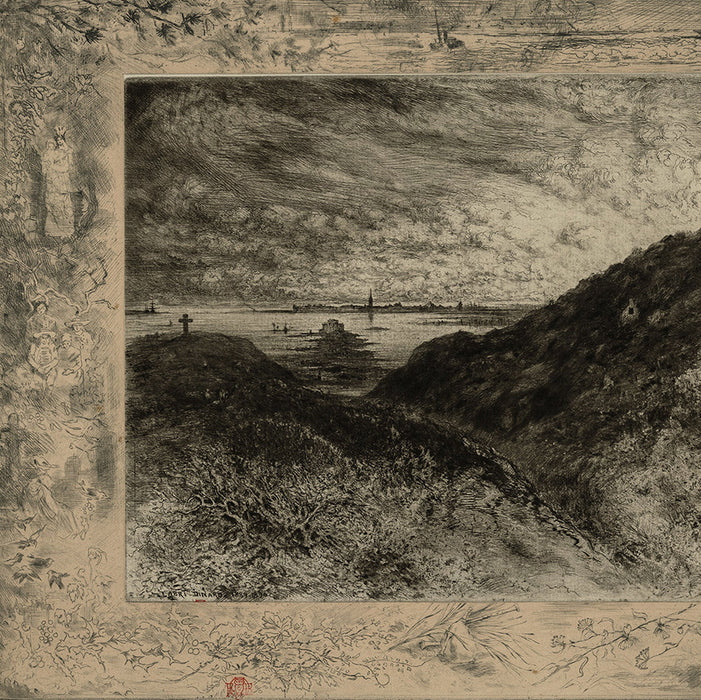 Etching, drypoint, aquatint - by BUHOT, Felix - titled: The Cliff at St-Malo Bay