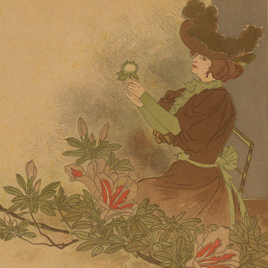 Georges de FEURE - Femme Fleur - Flower Woman - Color lithograph - 1895 - detail