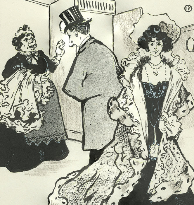 Gustave Marie-L'Ouvreuse-Maid and Opening Act-ink drawing-detail