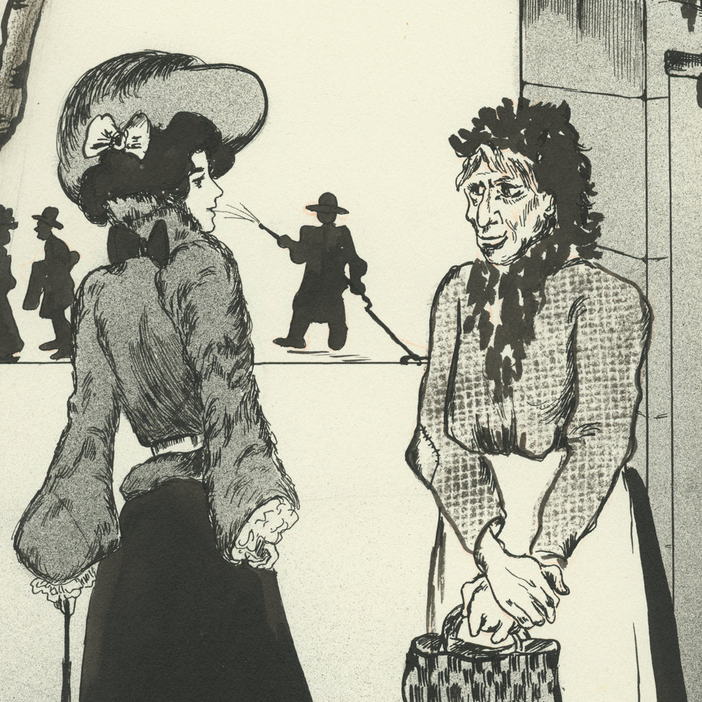 Gustave Marie La Mendiante the beggar pen and ink drawing-detail