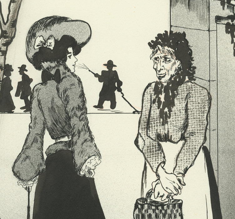 Gustave Marie La Mendiante the beggar pen and ink drawing-detail