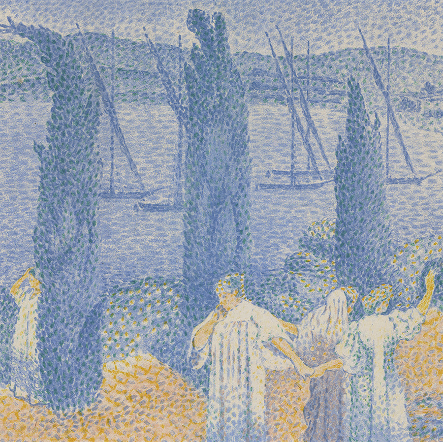 Henri Edmond Cross - La Promenade - Les Cypresses - Les Cypres - pointillist color lithograph - 0124 - detail