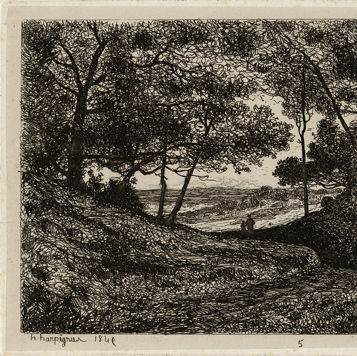 Henri HARPIGNIES - Sous Bois - etching - detail