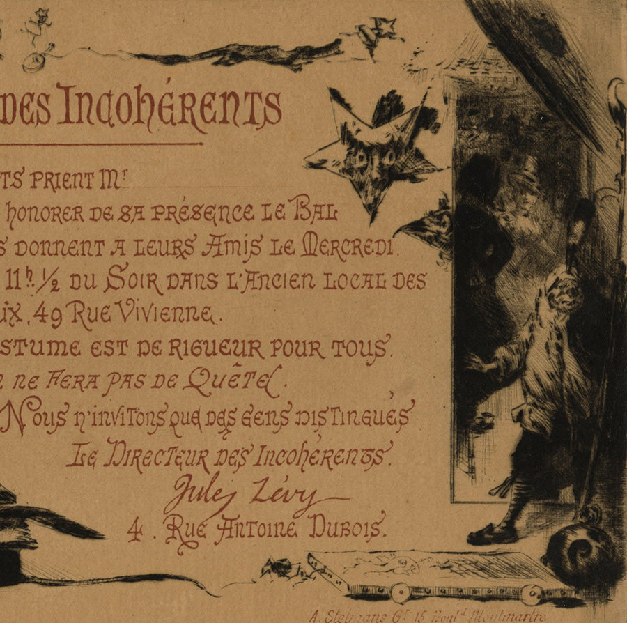 Henry SOMM - Bal des Incoherents Invitation - with letters - detail