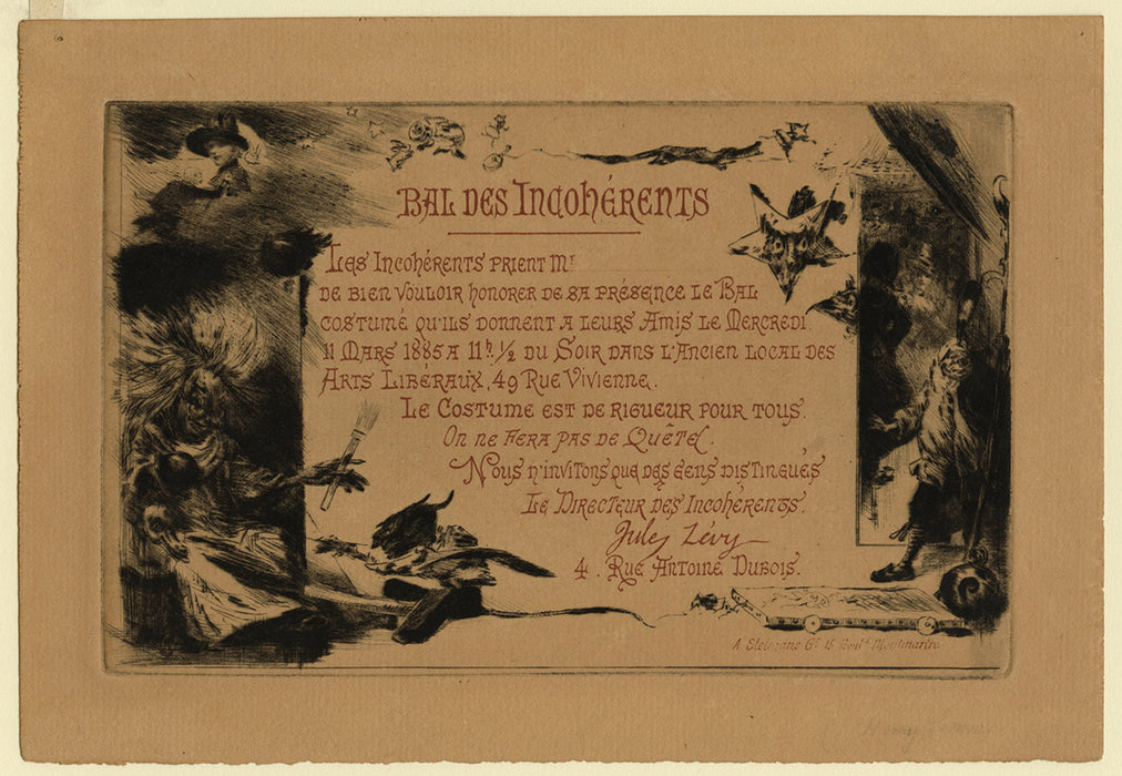 Henry SOMM - Bal des Incoherents Invitation - with letters - sheet