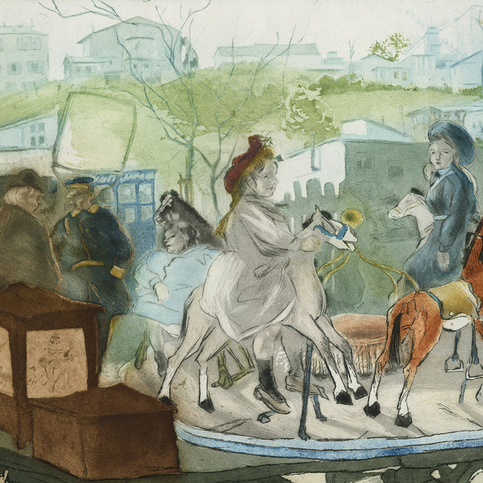 Color aquatint - by VILLON, Jacques - titled: Le Petit Manège, Rue Caulaincourt