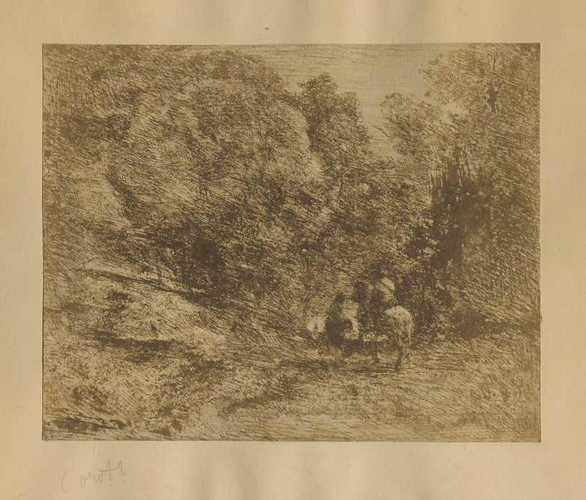Jean-Baptiste-Camile Corot - Le Cavalier en Forêt et le Piéton - main 
