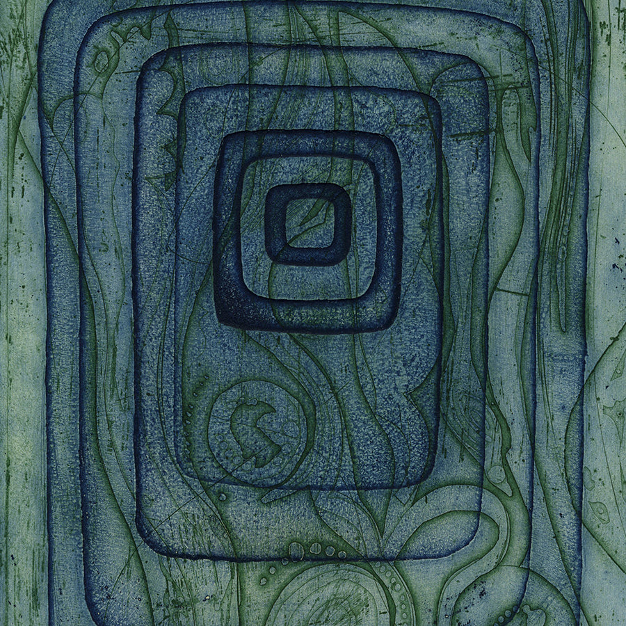 Jeremy GENTILLI Dalle aux Alges.
Color etching, cut with rounded corners, on Arches wove paper, 1971.-detail