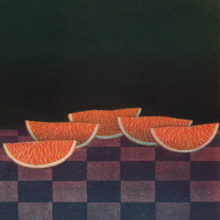 Joop VEGTER - Orange Slices on Towel - Partjes Sinaasappel op Handdoek - Color mezzotint - 1983 - detail